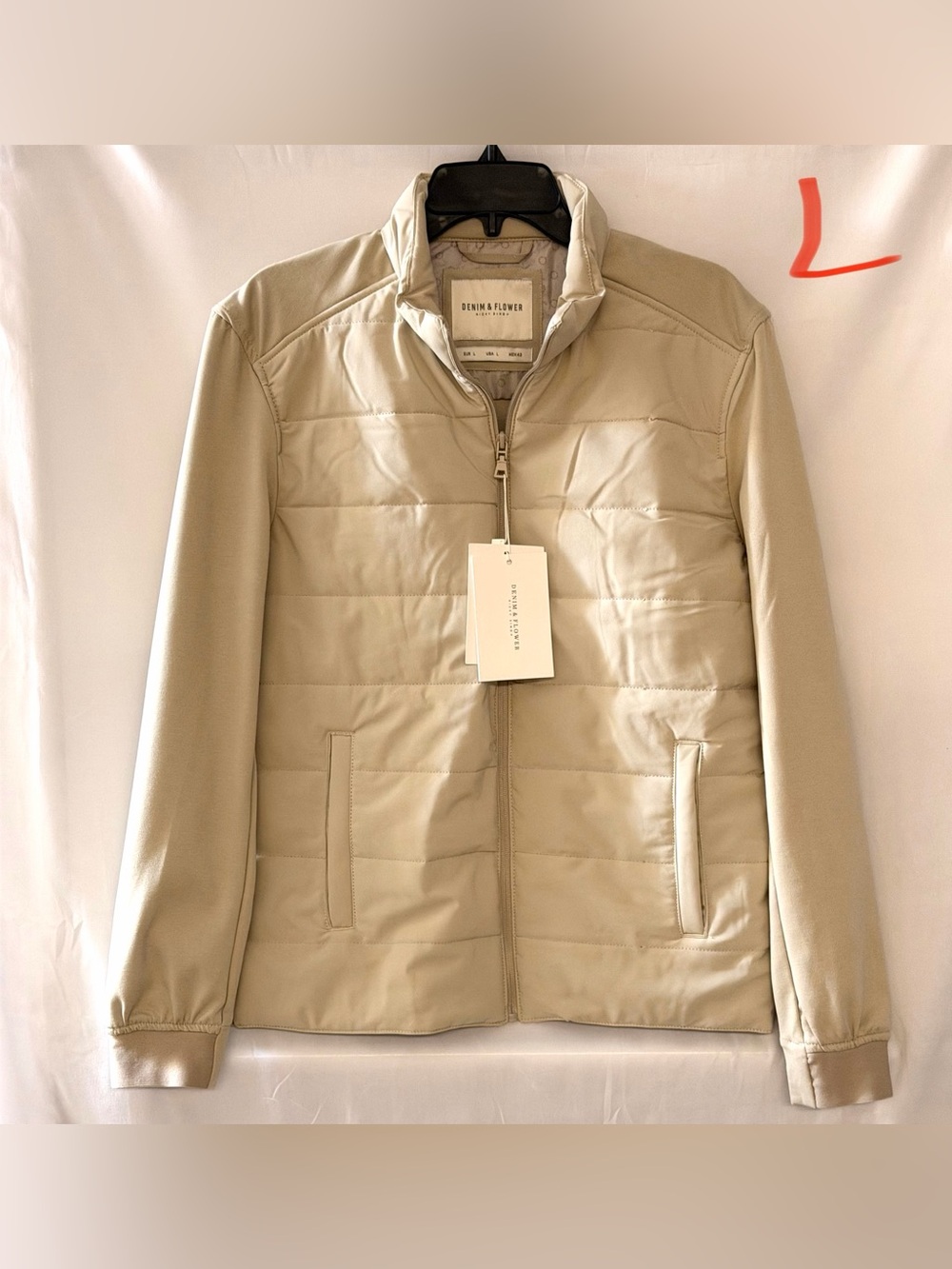 Denim & Flower Men's Quilted Puffer Jacket - Beige